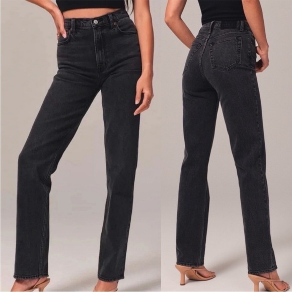 Abercrombie & Fitch Denim - ABERCROMBIE + FITCH Curve Love The 90s Straight Ultra High Rise Black Denim Jean